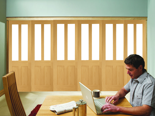 Freefold Malton Non-Raised Mouldings (clear glass) Oak Internal Folding Sliding Doors